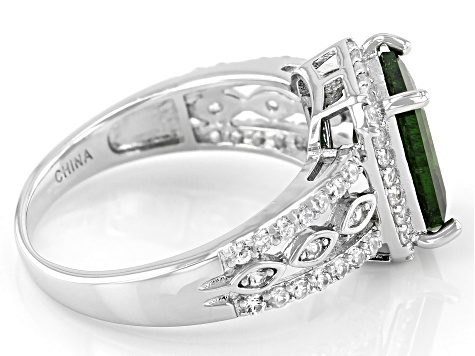 Green Chrome Diopside Rhodium Over Sterling Silver Ring. 2.94ctw