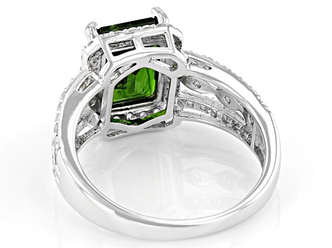 Green Chrome Diopside Rhodium Over Sterling Silver Ring. 2.94ctw