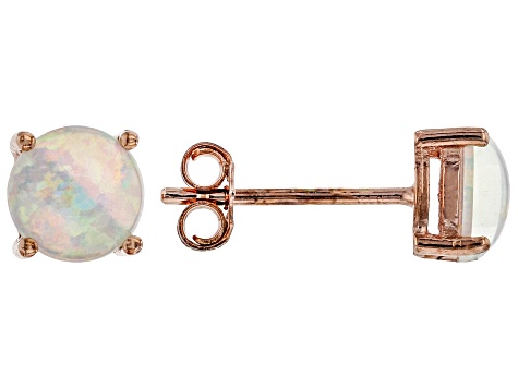 White, Pink, and Blue Lab Created Opal 18k Rose Gold Over Silver Set of 3 Stud Earrings 6mm Round