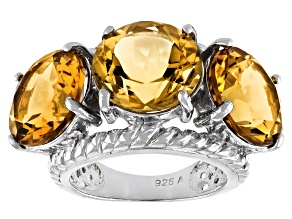 Yellow Brazilian Citrine Rhodium Over Sterling Silver 3-Stone Ring 18.00ctw
