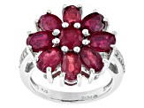 Red Mahaleo® Ruby and White Zircon Rhodium Over Sterling Silver Flower Ring 5.59ctw