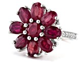 Red Mahaleo® Ruby and White Zircon Rhodium Over Sterling Silver Flower Ring 5.59ctw