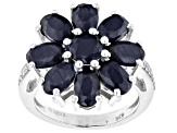 Blue Sapphire Rhodium Over Sterling Silver Ring. 5.59ctw