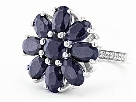 Blue Sapphire Rhodium Over Sterling Silver Ring. 5.59ctw