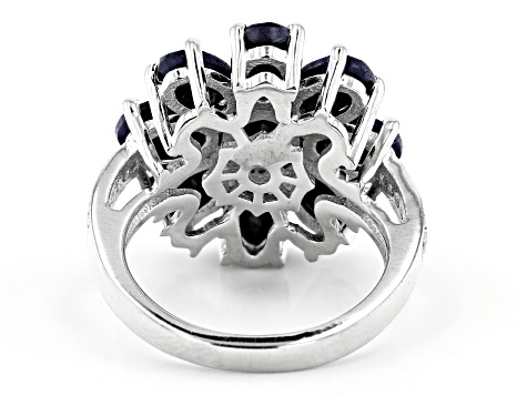 Blue Sapphire Rhodium Over Sterling Silver Ring. 5.59ctw