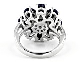 Blue Sapphire Rhodium Over Sterling Silver Ring. 5.59ctw