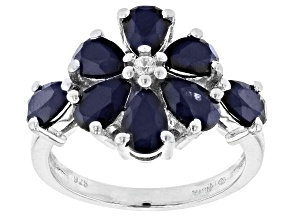 Blue Sapphire Rhodium Over Sterling Silver Ring. 3.70ctw