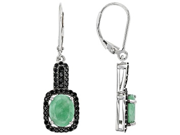 Picture of Green Emerald Rhodium Over Sterling Silver Earrings. 2.70ctw