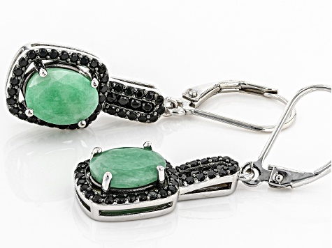 Green Emerald Rhodium Over Sterling Silver Earrings. 2.70ctw
