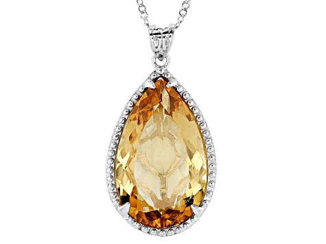 Yellow Citrine Rhodium Over Sterling Silver Pendant with Chain. 16.00ctw