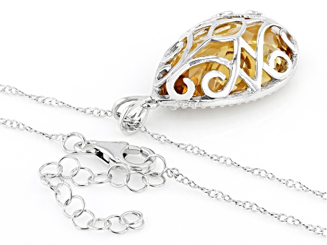 Yellow Citrine Rhodium Over Sterling Silver Pendant with Chain. 16.00ctw