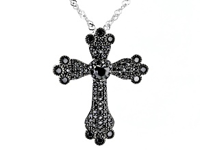 Black Spinel Rhodium Over Sterling Silver Cross Pendant With Chain 1.26ctw