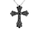 Black Spinel Rhodium Over Sterling Silver Cross Pendant With Chain 1.26ctw