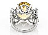 Yellow Citrine Rhodium Over Sterling Silver Ring 15.00ctw