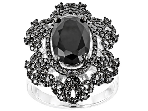 Black Spinel Rhodium Over Sterling Silver Ring 4.04ctw