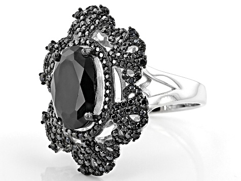 Black Spinel Rhodium Over Sterling Silver Ring 4.04ctw