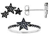 Black Spinel Rhodium Over Sterling Silver Star Ring and Earring Set 0.60ctw