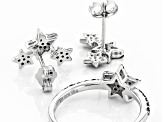 Black Spinel Rhodium Over Sterling Silver Star Ring and Earring Set 0.60ctw