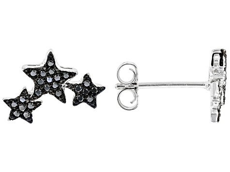 Black Spinel Rhodium Over Sterling Silver Star Ring and Earring 