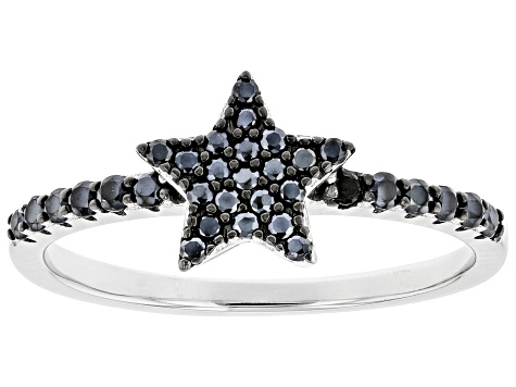 Black Spinel Rhodium Over Sterling Silver Star Ring and Earring Set 0.60ctw