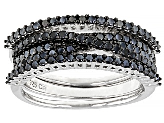 Black Spinel Rhodium Over Sterling Silver Ring Set 1.15ctw