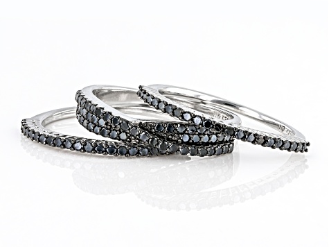 Black Spinel Rhodium Over Sterling Silver Ring Set 1.15ctw