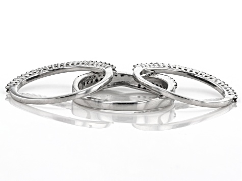 Black Spinel Rhodium Over Sterling Silver Ring Set 1.15ctw