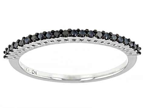 Black Spinel Rhodium Over Sterling Silver Ring Set 1.15ctw