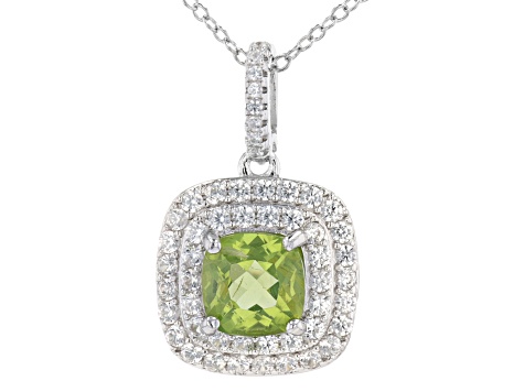 Green Peridot Rhodium Over Sterling Silver Pendant with Chain. 2.57ctw