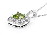 Green Peridot Rhodium Over Sterling Silver Pendant with Chain. 2.57ctw