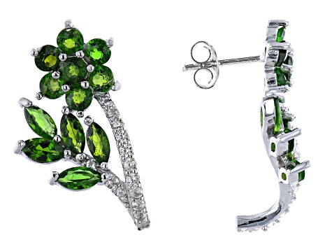 Green Chrome Diopside Rhodium Over Sterling Silver Earrings. 3.55