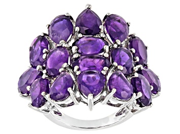 Picture of Purple Amethyst Rhodium Over Sterling Silver Ring. 8.50ctw.