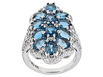 Picture of London Blue Topaz Rhodium Over Silver Ring 6.86ctw