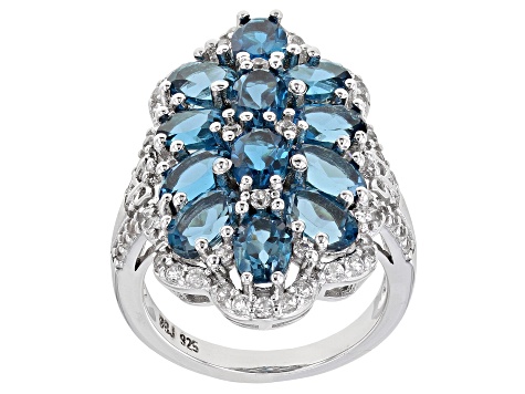 London Blue Topaz Rhodium Over Silver Ring 6.86ctw - DOK1781 | JTV.com