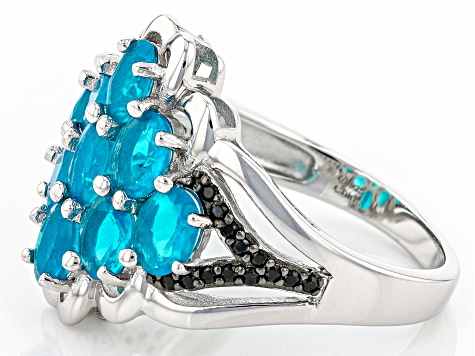Blue Paraiba Opal Rhodium Over Sterling Silver Ring. 1.08ctw Blue Paraiba Opal Rhodium Over Sterling Silver Ring. 1.08ctw