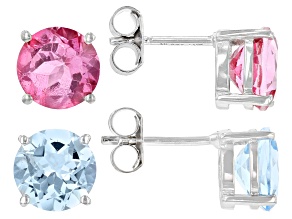 Pink Topaz Rhodium Over Sterling Silver Earring Set. 9.16ctw.