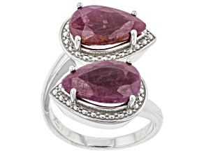 Red Indian Ruby Rhodium Over Sterling Silver Bypass Ring. 5.00ctw