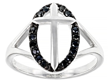 Picture of Black Spinel Rhodium Over Sterling Silver Ring. 0.26ctw