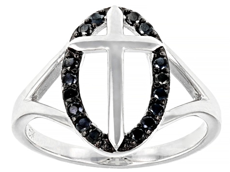Black Spinel Rhodium Over Sterling Silver Ring. 0.26ctw