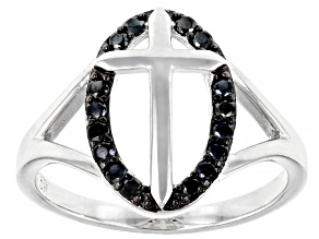Black Spinel Rhodium Over Sterling Silver Ring. 0.26ctw