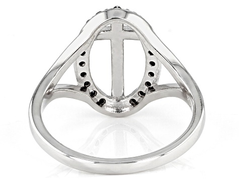 Black Spinel Rhodium Over Sterling Silver Cross Ring 0.26ctw