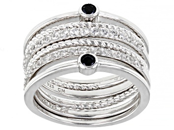 Picture of Black Spinel Rhodium Over Sterling Silver 6pc Ring Set. 0.79ctw