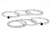 Black Spinel Rhodium Over Sterling Silver 6pc Ring Set. 0.79ctw