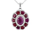 Red Indian Ruby Rhodium Over Sterling Silver Pendant With Chain. 3.40ctw