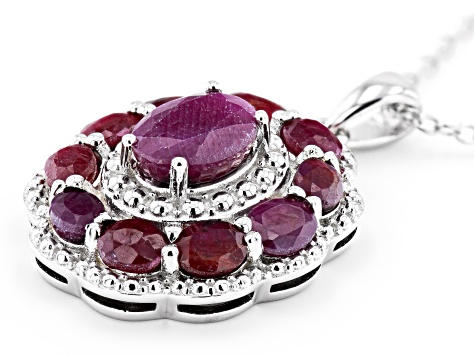 Red Indian Ruby Rhodium Over Sterling Silver Pendant With Chain. 3.40ctw