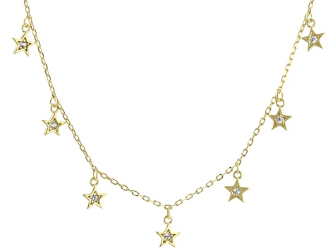 White Zircon 18K Yellow Gold Over Sterling Silver Star Necklace 0.09ctw