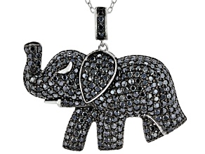 Black Spinel Rhodium Over Sterling Silver Elephant Pendant With Chain 2.07ctw
