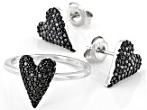 Black Spinel Rhodium Over Sterling Silver Ring And Earrings Set 0.95ctw
