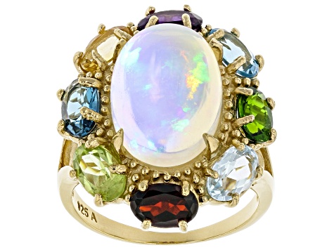 Multicolor Ethiopian Opal  18k Yellow Gold Over Sterling Silver Ring 6.70ctw