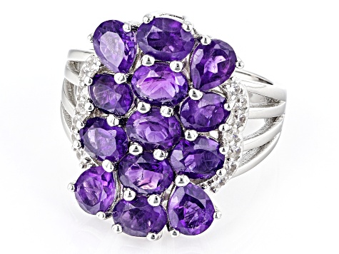 Purple Amethyst Rhodium Over Sterling Silver Ring 3.00ctw